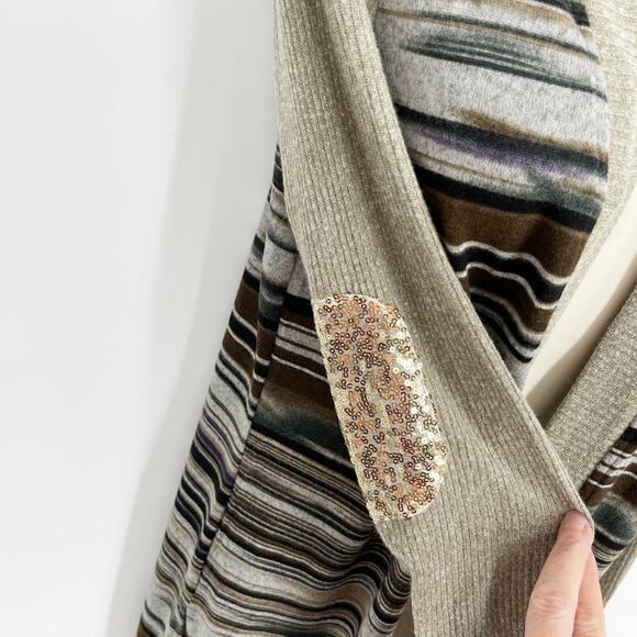 Kori America NEW Sage/Mix Stripes Sequin Elbows Duster Cardigan Womens Sz S - Picture 4 of 7